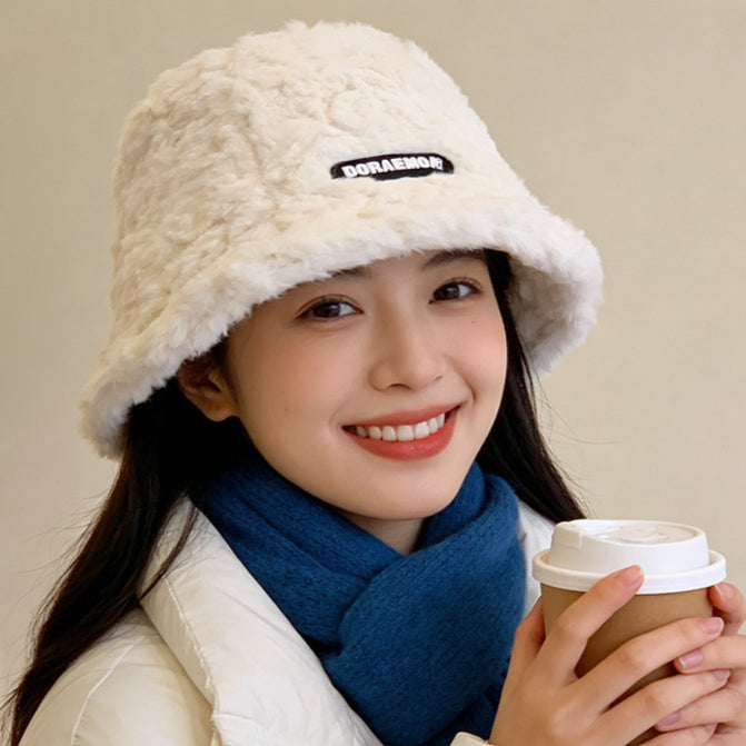 流行帽子|毛絨帽子女冬季可愛百搭顯臉小漁夫帽保暖防寒時尚字母盆帽水桶帽「C1642」25.12-2
