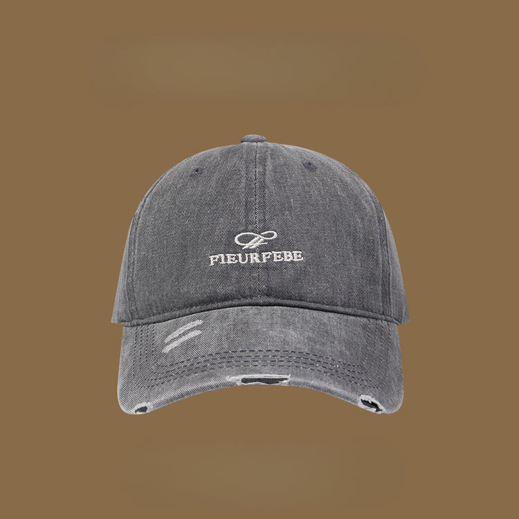 流行帽子|水洗破洞棒球帽簡約高品質百搭時尚顯臉小遮陽帽刺繡字母鴨舌帽男「C4891」25.01-1