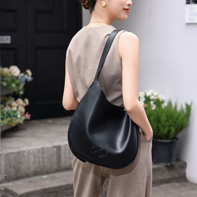質感真皮|小眾設計真皮HOBO腋下包包女2024新款春夏大容量半月單肩斜背包「6914」24.04-5