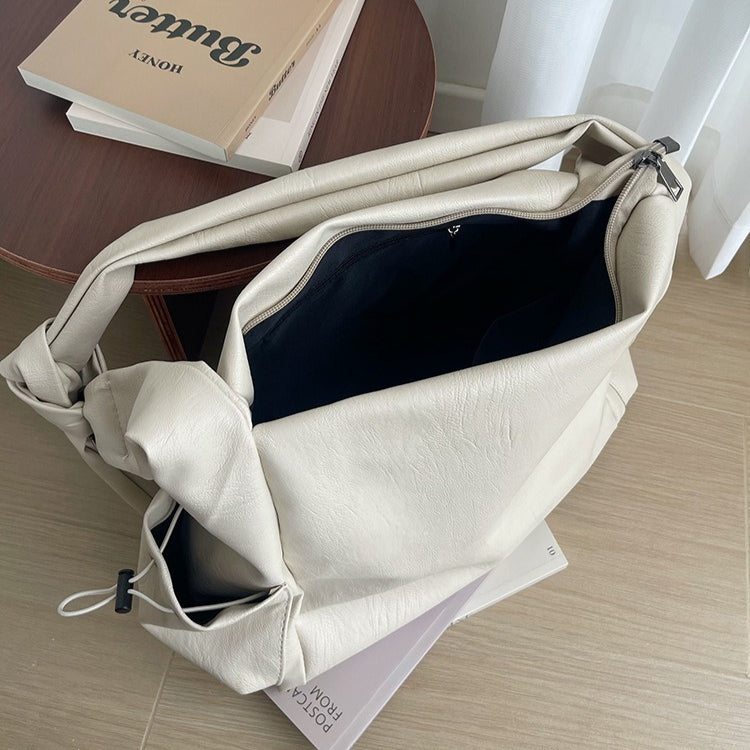 日韓流行|韓版大容量托特包女2025秋冬打結復古慵懶軟皮質感單肩斜挎包「D9042」25.11-1