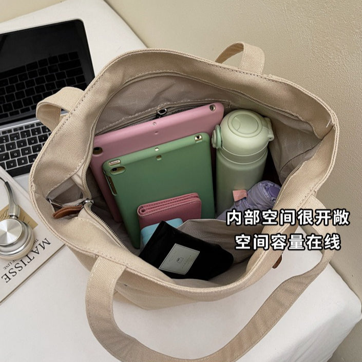 致青春|簡約手提帆布包包女2025秋冬新款百搭刺繡手拎布包學生單肩斜挎包「1805-125」25.09-5