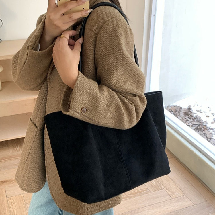 日韓流行|秋冬復古麂皮絨大容量托特包2025新款時尚簡約上課通勤手提單肩包「M9048」25.11-4