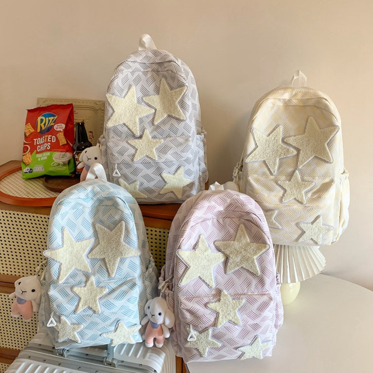 致青春 | 日系可愛少女自製五角星雙肩包ins大學生書包女高中背包「24-2-516」24.02-2