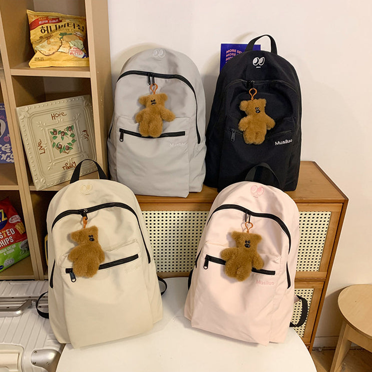 致青春 | 雙肩包男士簡約百搭大容量旅行背包女國中生高中大學生書包附泰迪小熊掛件「725-270-3」24.04-1