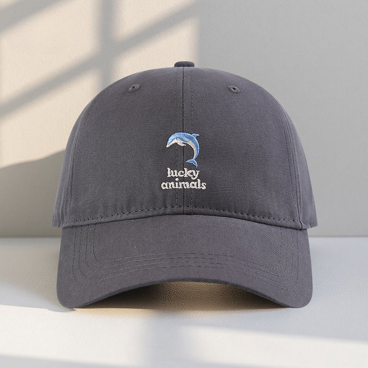 流行帽子|新款可愛海豚刺繡帽子女春夏百搭大頭圍顯臉小棒球帽遮陽鴨舌帽男「C5439」25.07-5