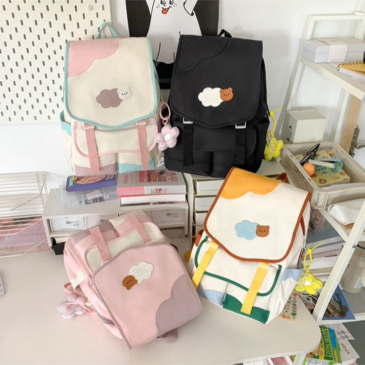 致青春|2024年流行韓版拼色雙肩包女高顏值少女心甜美背包可愛國高中小學生書包「749-134」24.07-5