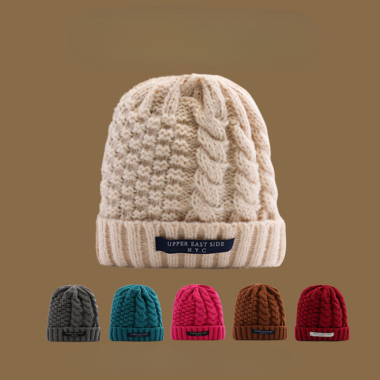 流行帽子|麻花針織帽冬天韓版百搭保暖護耳毛線帽防寒套頭帽NYC字母帽子女「C1431」25.01-1