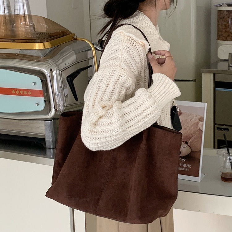 日韓流行|秋冬復古麂皮絨大容量托特包2025新款時尚簡約上課通勤手提單肩包「M9048」25.11-4