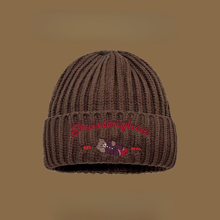 流行帽子|2024刺繡小熊針織帽女秋冬季新款保暖護耳百搭可愛毛線帽護耳冷帽「C4725」24.12-3