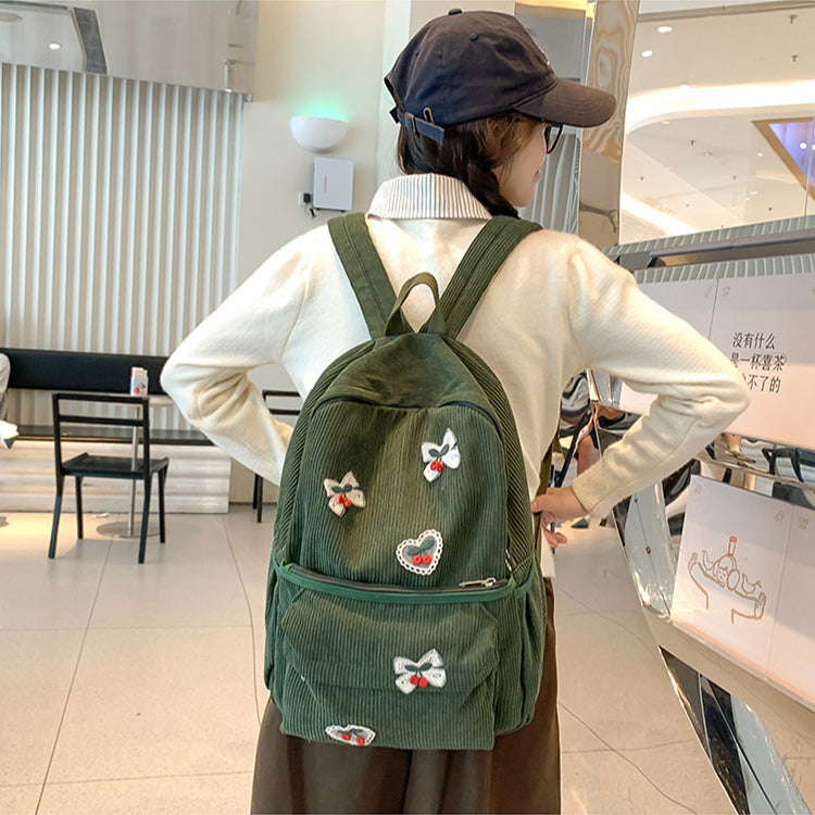 致青春|甜美可愛女孩雙肩包蕾絲櫻桃蝴蝶結背包大容量百搭上課學生書包「811-132」25.03-2