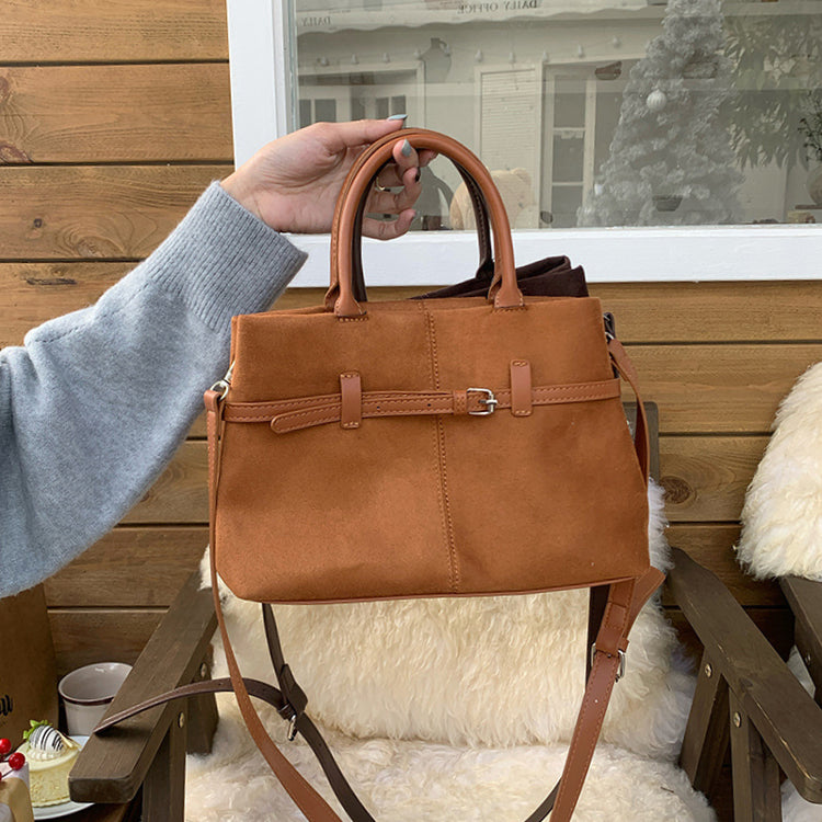日韓流行|復古磨砂麂皮絨面手提托特包女2024新款秋冬大容量通勤單肩斜挎包「9507#」24.12-2