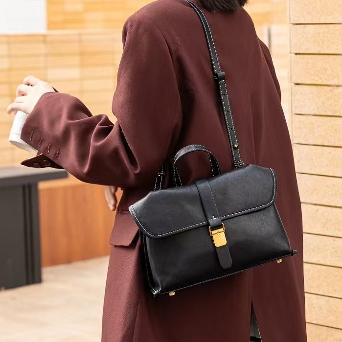 質感真皮|2024新款植鞣頭層牛皮通勤小眾設計隨興郵差包女小挎包單肩斜挎包「6127」24.09-2