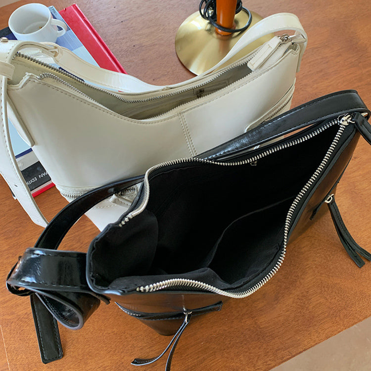 日韓流行|韓國小眾辣妹風Y2K潮酷單肩包腋下餃子包高級感黑色百搭新月包女「F9012」25.07-4