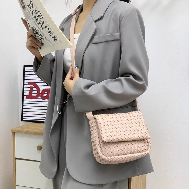 質感真皮|2024新款編織包包新潮百搭高級感時尚百搭斜背包單肩小方包女「6008」24.03-4