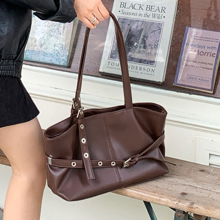 日韓流行|小眾設計韓版腋下包秋冬新款大容量通勤百搭托特包機車風單肩包女「F9032」25.09-2