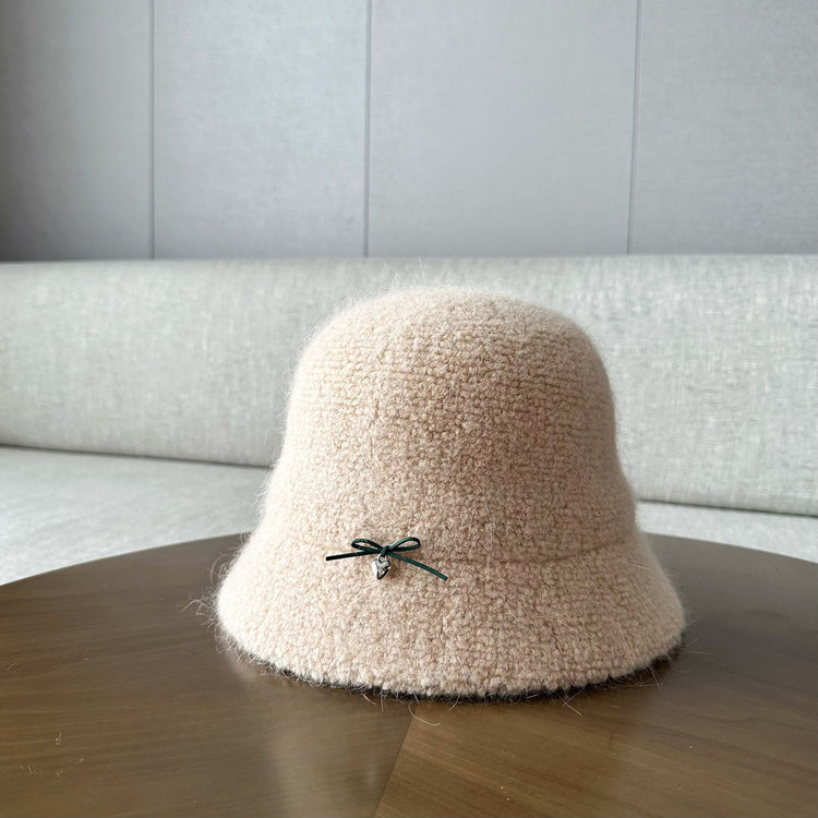 流行帽子|羊毛兔毛混紡漁夫帽女士秋冬新款顯臉小時尚蝴蝶結冬季保暖帽子「M2708S」24.10-2