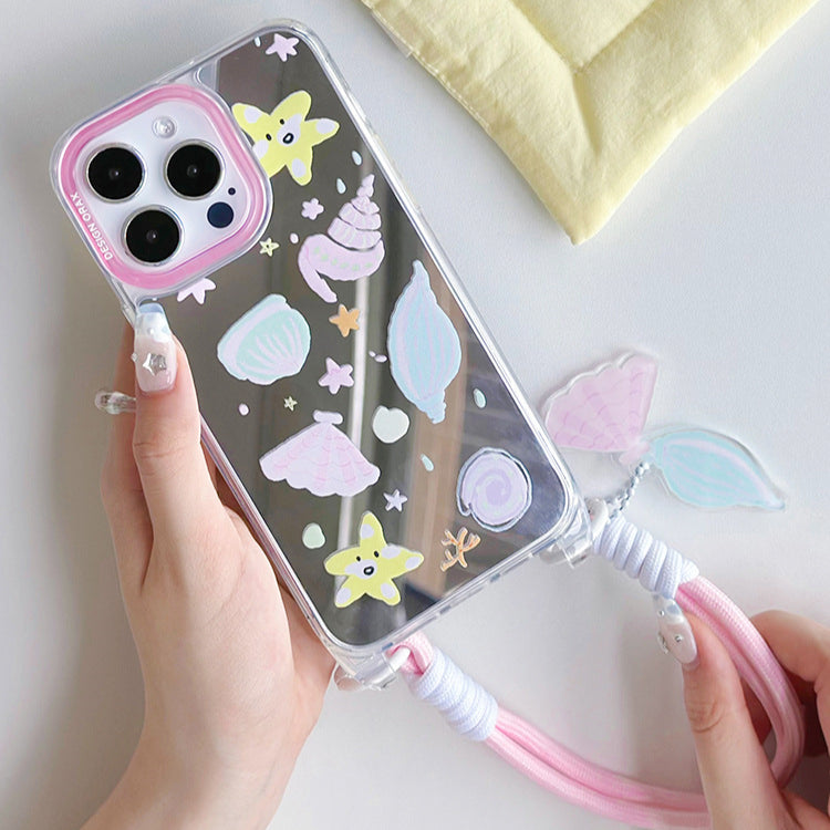 手機殼|蘋果15女iPhone14適用12promax掛繩鏡面手機殼蘋果殼夏天11「WL0070」24.07