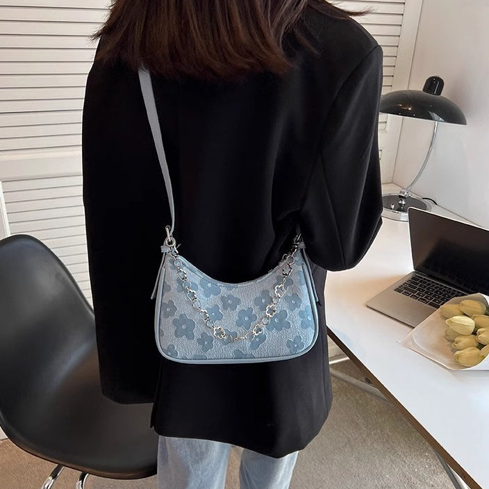 日韓流行 | 高級感小眾設計包包女2025新款韓版單肩腋下包洋氣印花百搭斜挎包「9573#」25.04-3