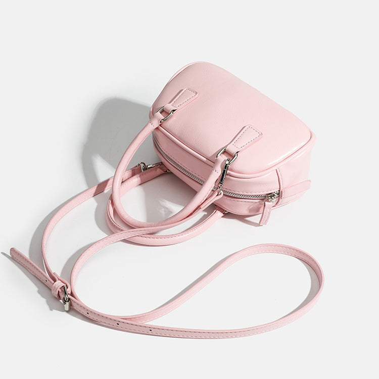 日韓流行|韓國小眾設計手提女包精緻百搭斜挎油蠟皮保齡球包波士頓包「9365#」24.05-1