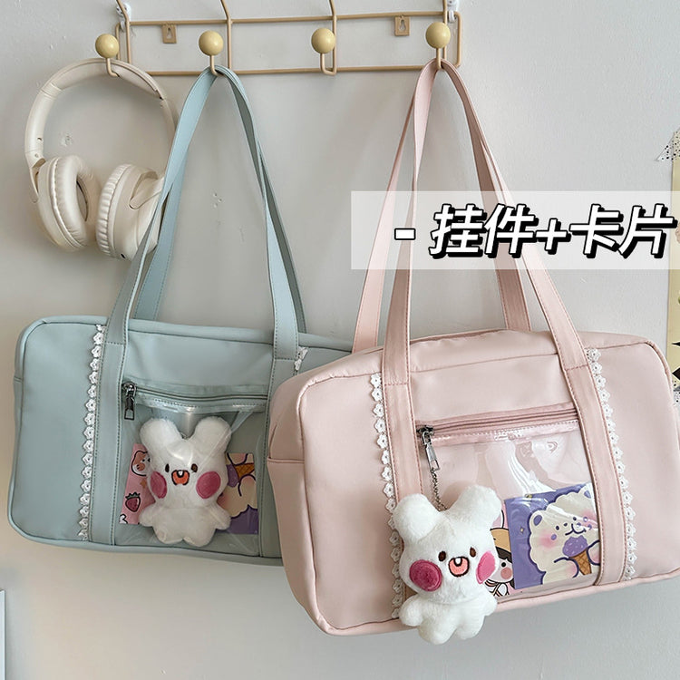 致青春|可愛痛包日系少女通勤百搭手提包大容量單肩包學院風透明包「654-23」24.10-2