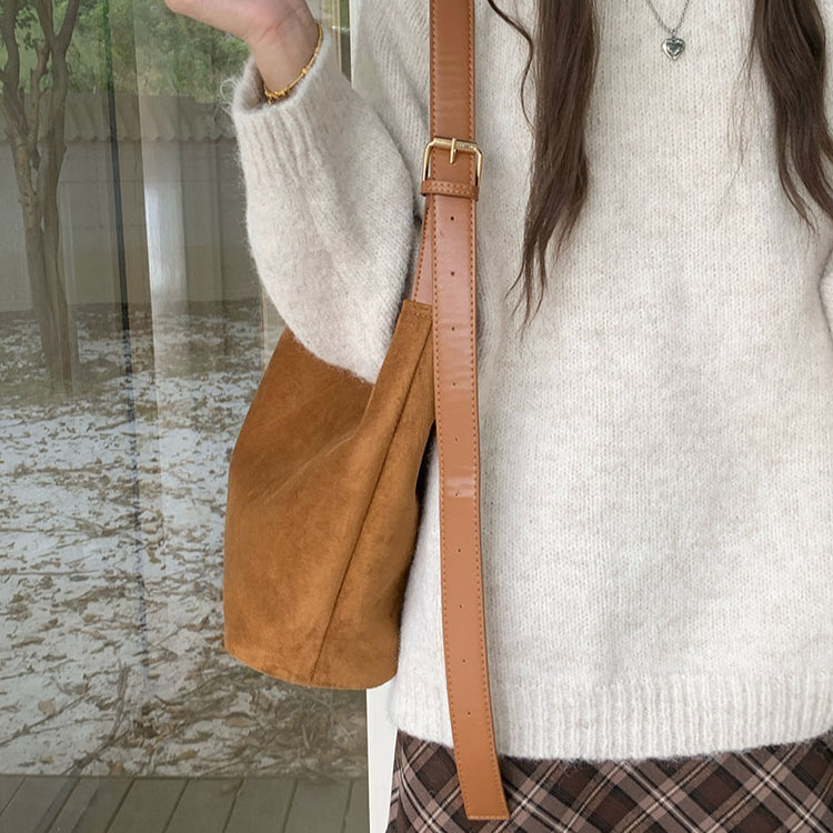 日韓流行|韓版秋冬復古絨面托特包包女士2024新款鬆弛感通勤大包單肩斜挎包「M8930」24.11-2