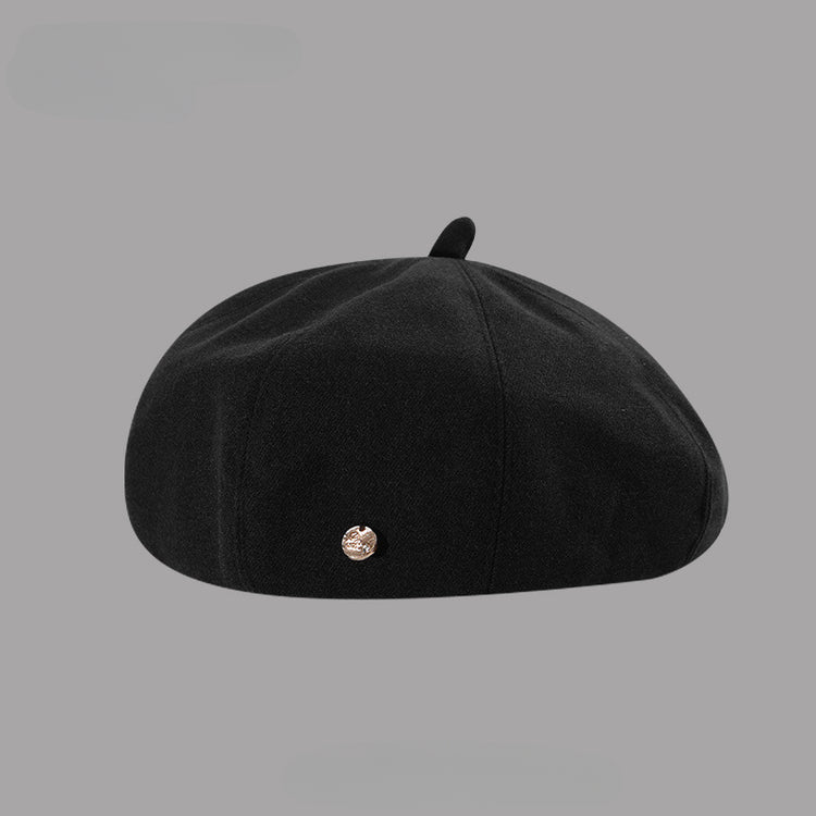 流行帽子|秋冬新款金屬標大頭圍帽子女文藝復古貝雷帽日系顯臉小八角畫家帽「C5463A」25.08-3