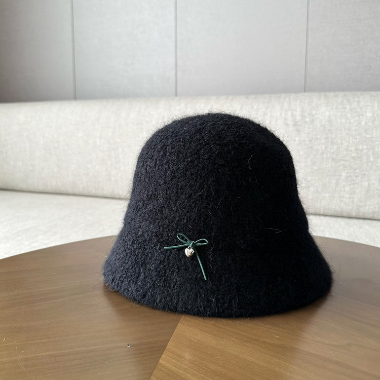 流行帽子|羊毛兔毛混紡漁夫帽女士秋冬新款顯臉小時尚蝴蝶結冬季保暖帽子「M2708S」24.10-2