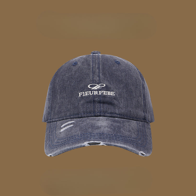 流行帽子|水洗破洞棒球帽簡約高品質百搭時尚顯臉小遮陽帽刺繡字母鴨舌帽男「C4891」25.01-1