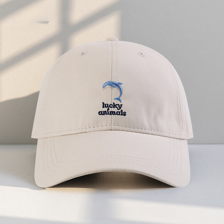 流行帽子|新款可愛海豚刺繡帽子女春夏百搭大頭圍顯臉小棒球帽遮陽鴨舌帽男「C5439」25.07-5