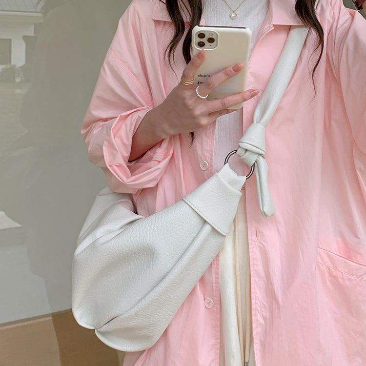 日韓流行|韓系ins大容量復古軟皮褶皺餃子包慵懶風休閒百搭牛角單肩斜挎包「9315#」24.03-3