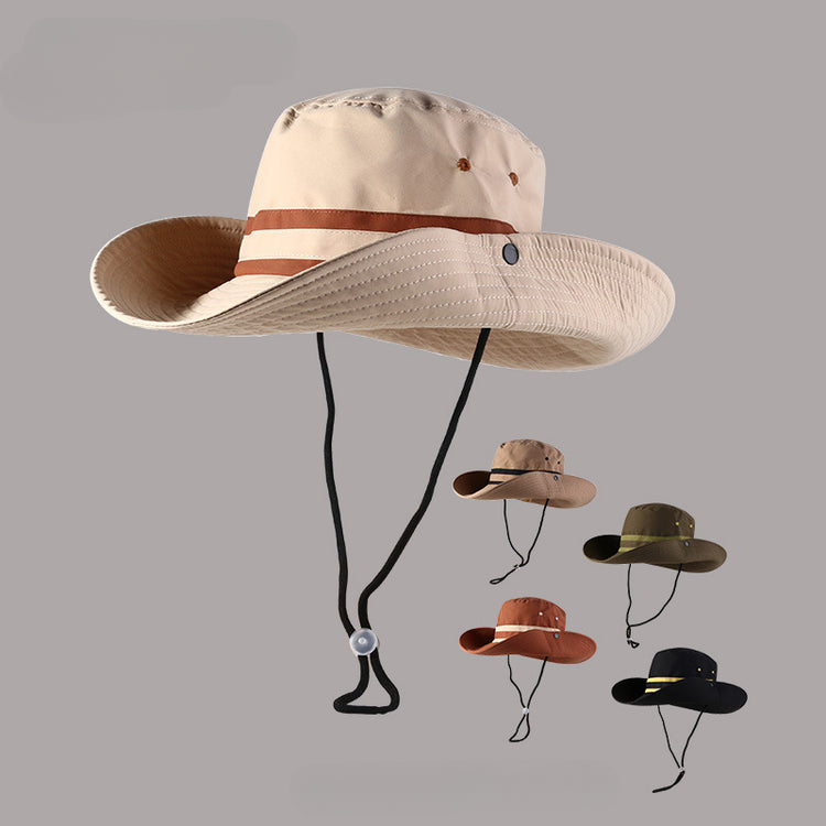 流行帽子|戶外露營大帽檐速乾帽子女防紫外線登山漁夫帽抽繩遮陽釣魚防曬帽「C4407QC」25.07-3