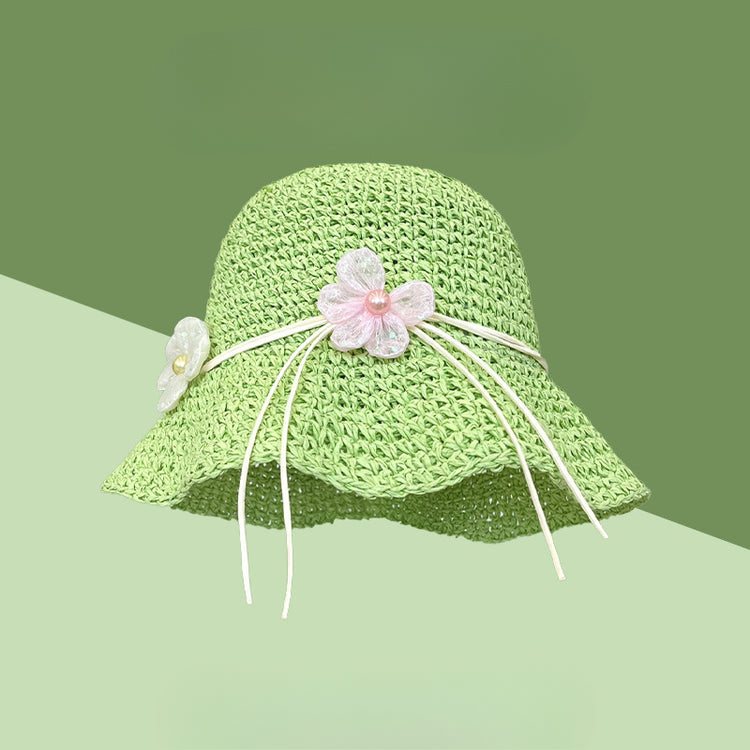 流行帽子|法式花朵草帽子女夏新款海邊度假防曬遮陽帽顯臉小草編漁夫太陽帽「C5165」25.04-2
