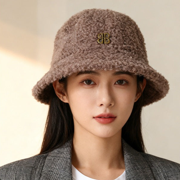 流行帽子|羊羔毛絨漁夫帽子女秋冬2025新款保暖加厚防寒盆帽時尚百搭水桶帽「C5870ASD」25.12-1