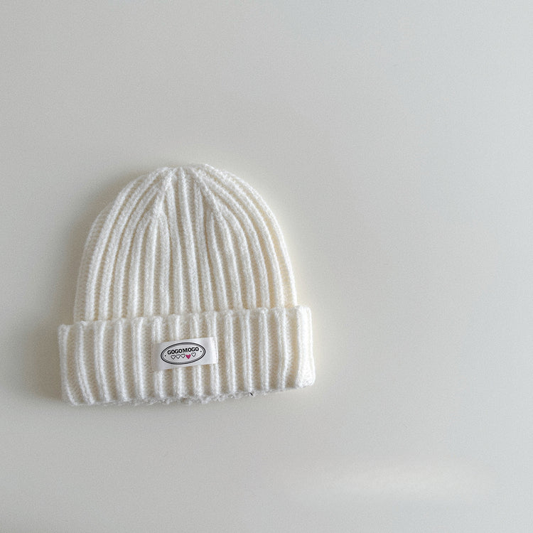 流行帽子|24年秋~字母布標純色毛線帽兒童護耳針織冷帽男女童寶寶保暖帽子「3103SG7」24.10-1