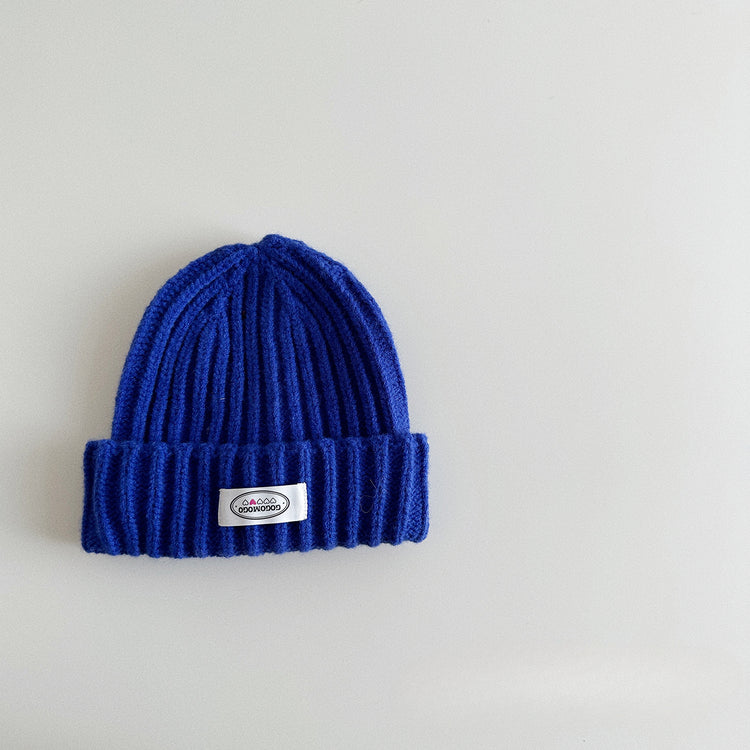 流行帽子|24年秋~字母布標純色毛線帽兒童護耳針織冷帽男女童寶寶保暖帽子「3103SG7」24.10-1