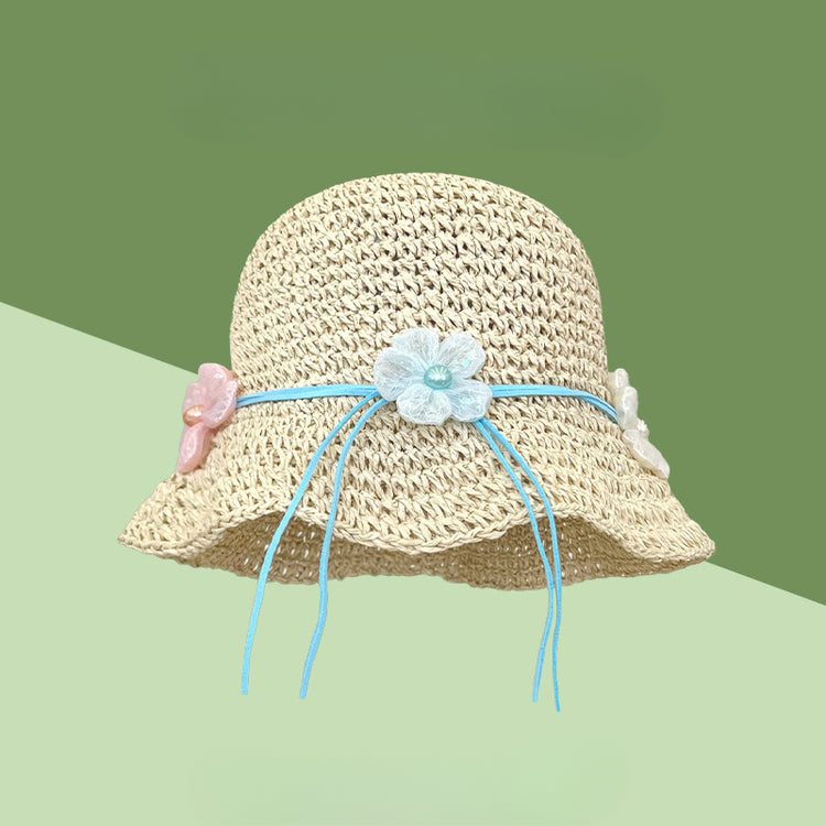 流行帽子|法式花朵草帽子女夏新款海邊度假防曬遮陽帽顯臉小草編漁夫太陽帽「C5165」25.04-2