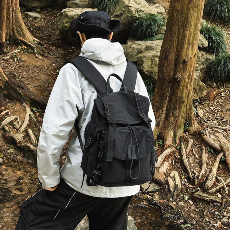 致青春|戶外大容量輕便雙肩包女旅行登山抽繩翻蓋背包防潑休閒運動登山包「1313-140」24.12-3