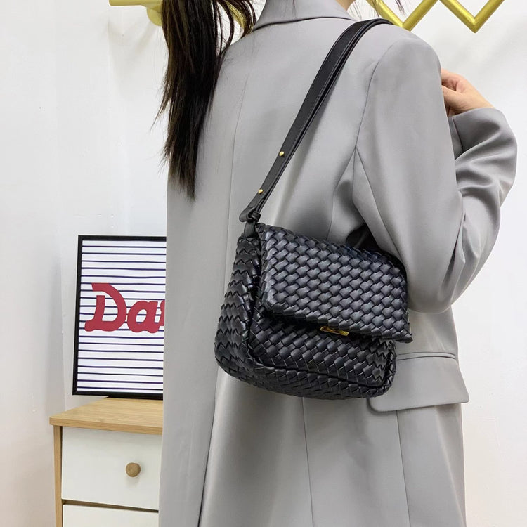 質感真皮|2024新款編織包包新潮百搭高級感時尚百搭斜背包單肩小方包女「6008」24.03-4