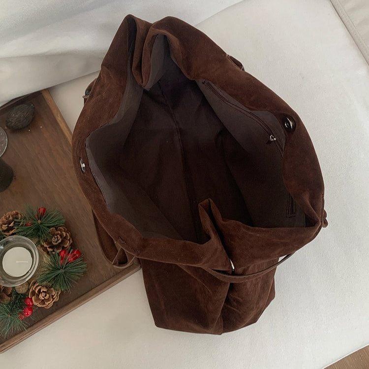 日韓流行|時尚復古絨磨砂大容量手提包包女士2025秋冬新款簡約休閒大包「J8939」25.09-3