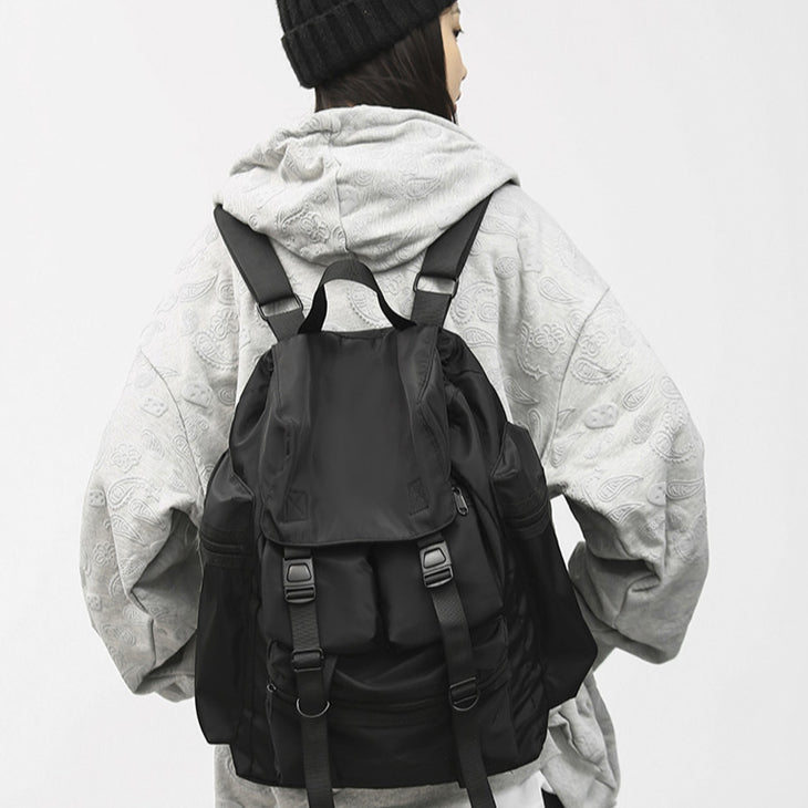 致青春|書包男學生大容量背包新款韓版街頭潮流工裝機能抽繩多口袋雙肩包「0960-132」24.09-4