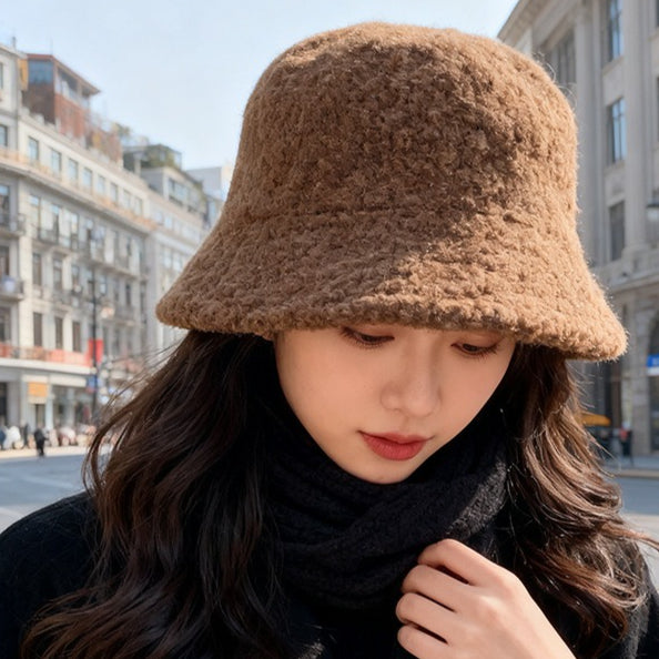 流行帽子|秋冬新款帽子女純色簡約漁夫帽戶外百搭顯臉小羊毛盆帽保暖水桶帽「C5894」25.12-2