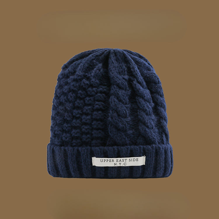 流行帽子|麻花針織帽冬天韓版百搭保暖護耳毛線帽防寒套頭帽NYC字母帽子女「C1431」25.01-1