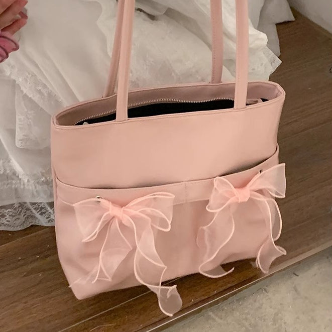 日韓流行|韓國小眾設計蝴蝶結大容量單肩包女士2025新款潮時尚托特包腋下包「9529#」25.02-3