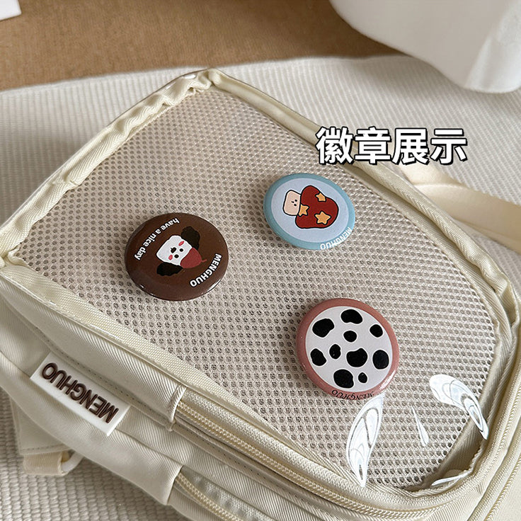 致青春|可愛少女休閒胸章斜背包日系ins透明網袋大容量簡約百搭單肩包批發「2739-120」25.04-3