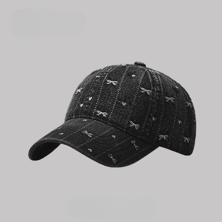 流行帽子|韓國新款帽子女蝴蝶結刺繡牛仔棒球帽百搭水洗鴨舌帽戶外遮陽帽男「C5171」25.04-2