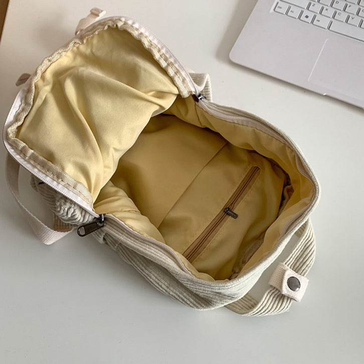 致青春|日系純色燈芯絨書包女韓版高中大學生雙肩包簡約時尚手提背包「017-290」24.01-3