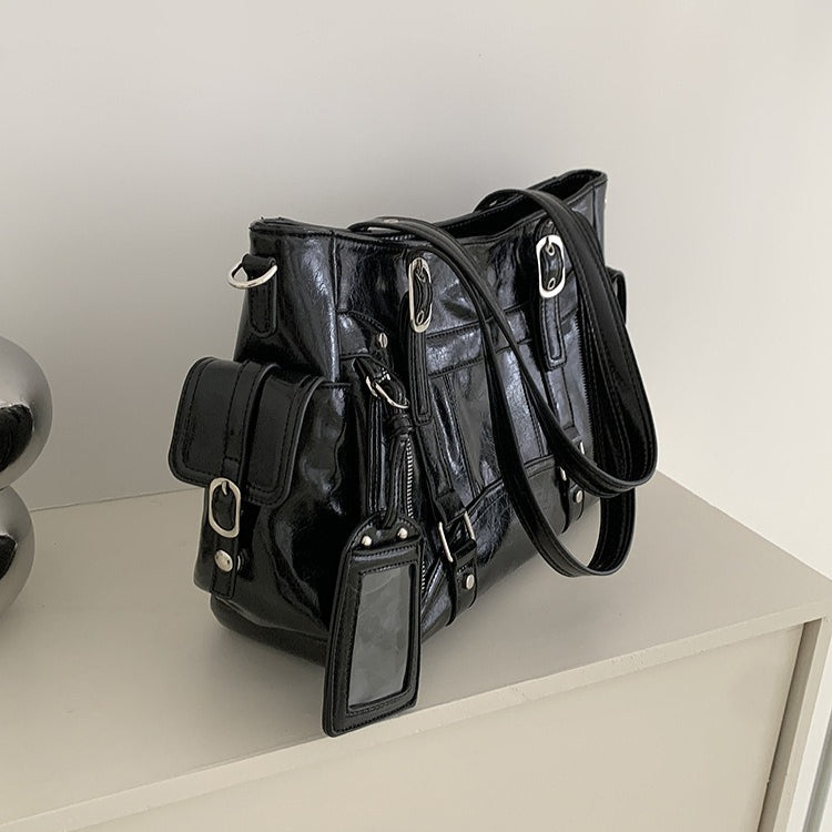 日韓流行|甜酷風大容量托特包個性百搭手提機車包簡約Y2K單肩包通勤斜挎包「D9036」25.09-5