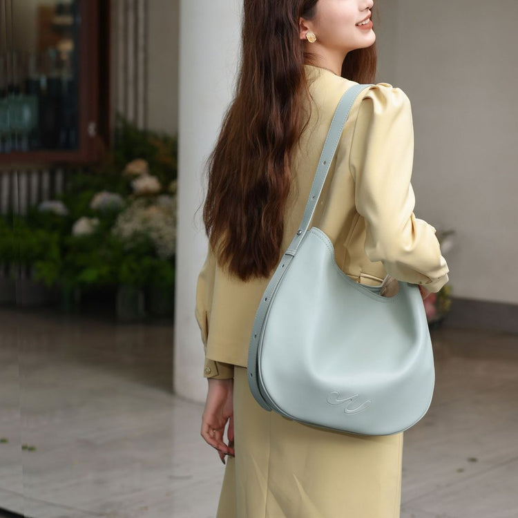 質感真皮|小眾設計真皮HOBO腋下包包女2024新款春夏大容量半月單肩斜背包「6914」24.04-5