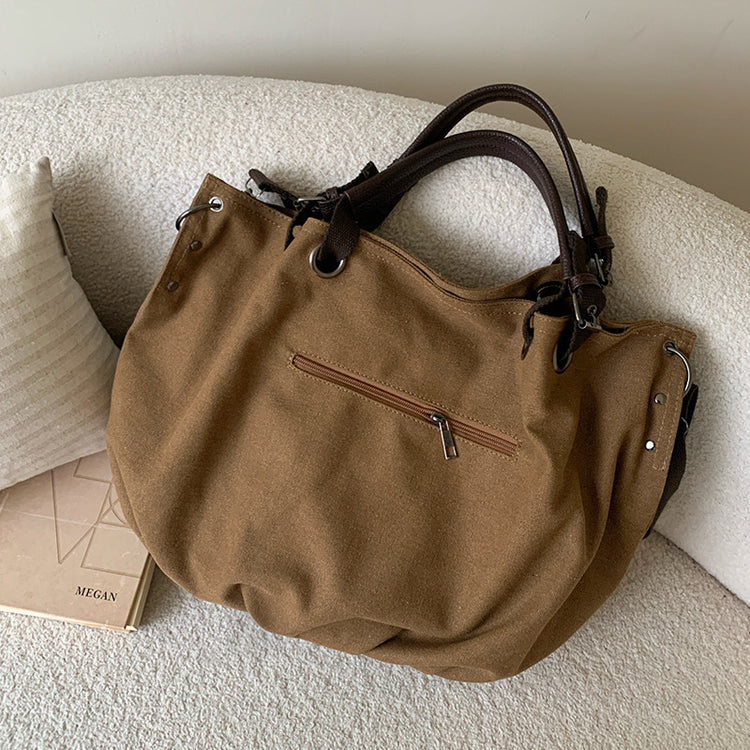 日韓流行|日系托特包新款 女士大容量帆布袋復古通勤手提包單肩斜挎大包「9543#」25.03-1