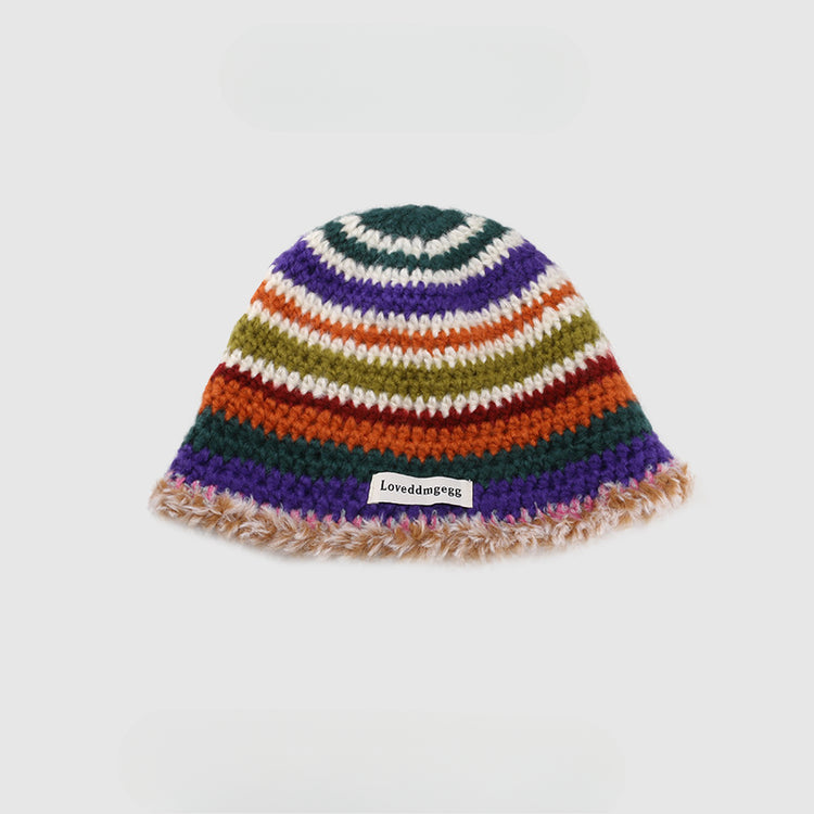 流行帽子|帽子手工針織帽女2024新款秋冬毛線帽彩虹防寒漁夫帽保暖冷帽子男「C3557」24.11-2